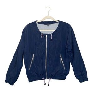 Athleta Women Navy Full Zip Elastic Waist Windbreaker Jacket XS Long Sleeves